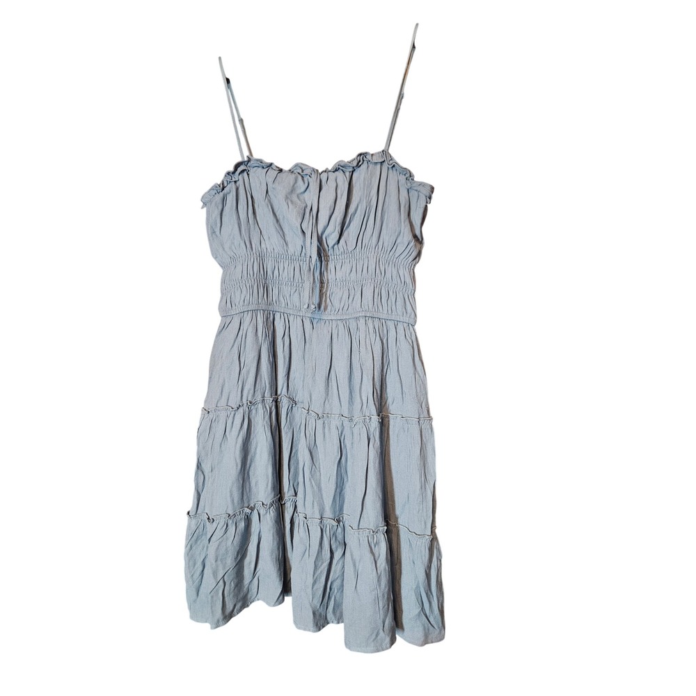 Trixxi Blue Smocked Tiered Mini Dress Small Ruffle Adjustable Straps Sundress